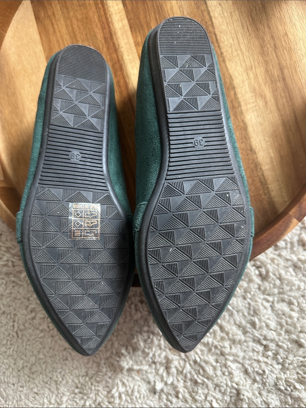 Green Suede Pointed-Toe Flats with Gold Cheetah Accent - Picture 3 of 5
